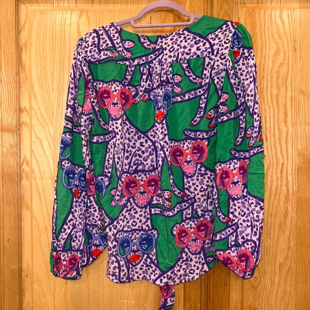 Art of Anthropologie Kendra Dandy Leopard Sunglasses Button Down Tie Top - Picture 2 of 9